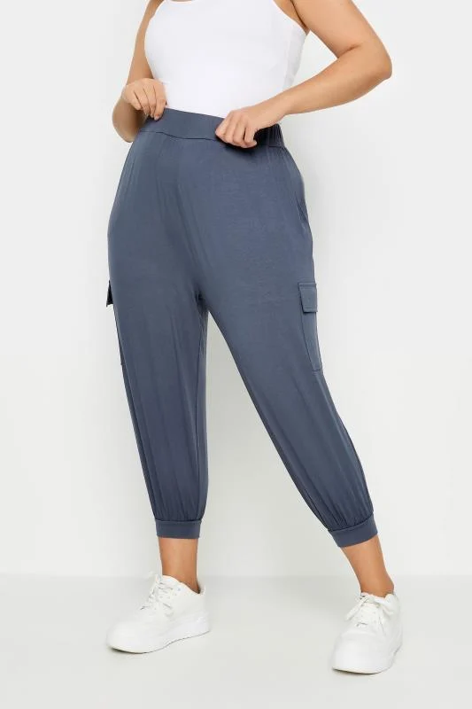 Yours YOURS Curve Charcoal Grey Cropped Cargo Harem Trousers