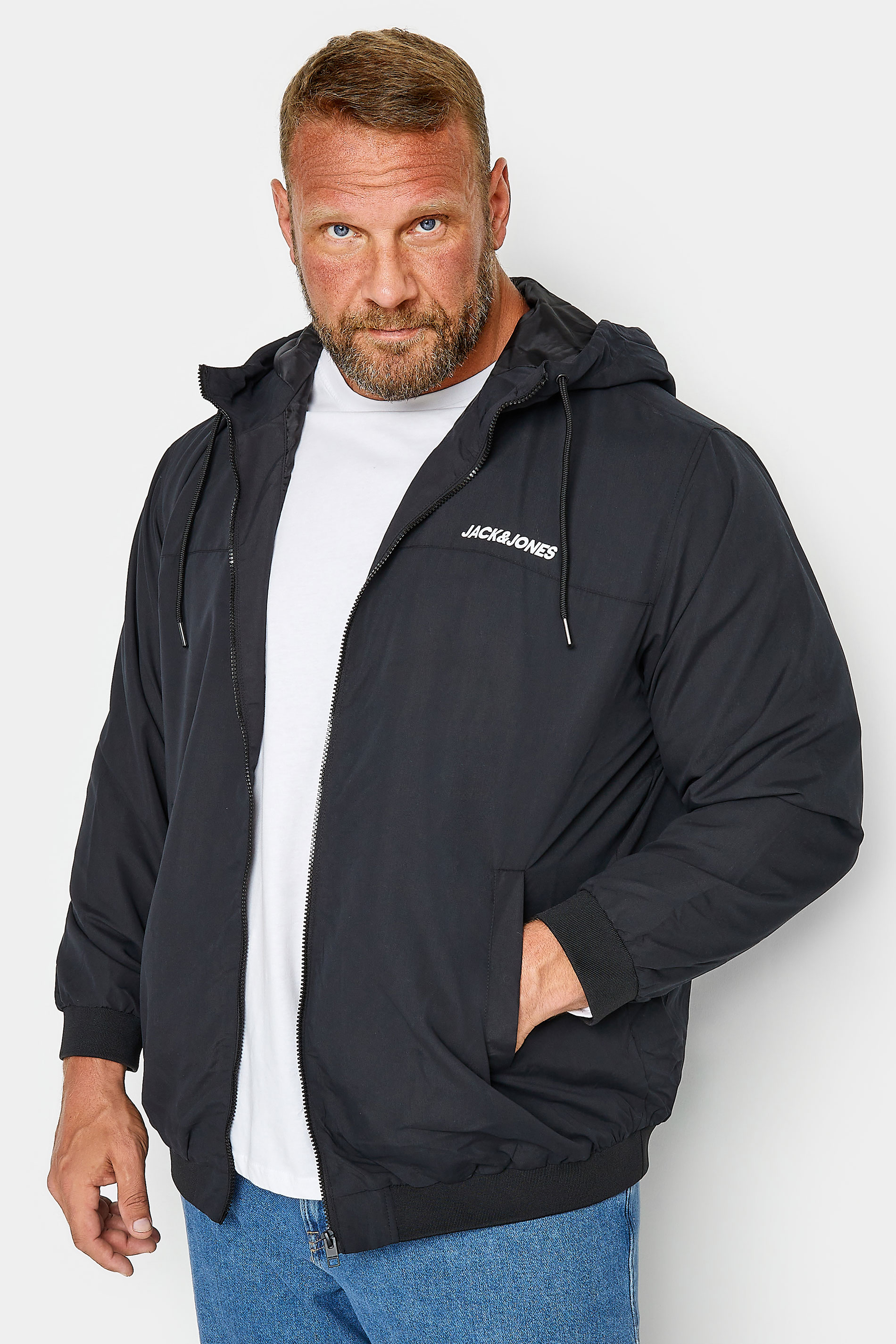 Jack & Jones JACK & JONES Big & Tall Black Bomber Zip Up Hoodie