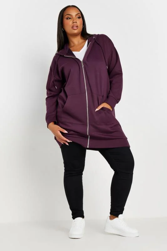 Yours YOURS Curve Purple Zip Through Longline Hoodie