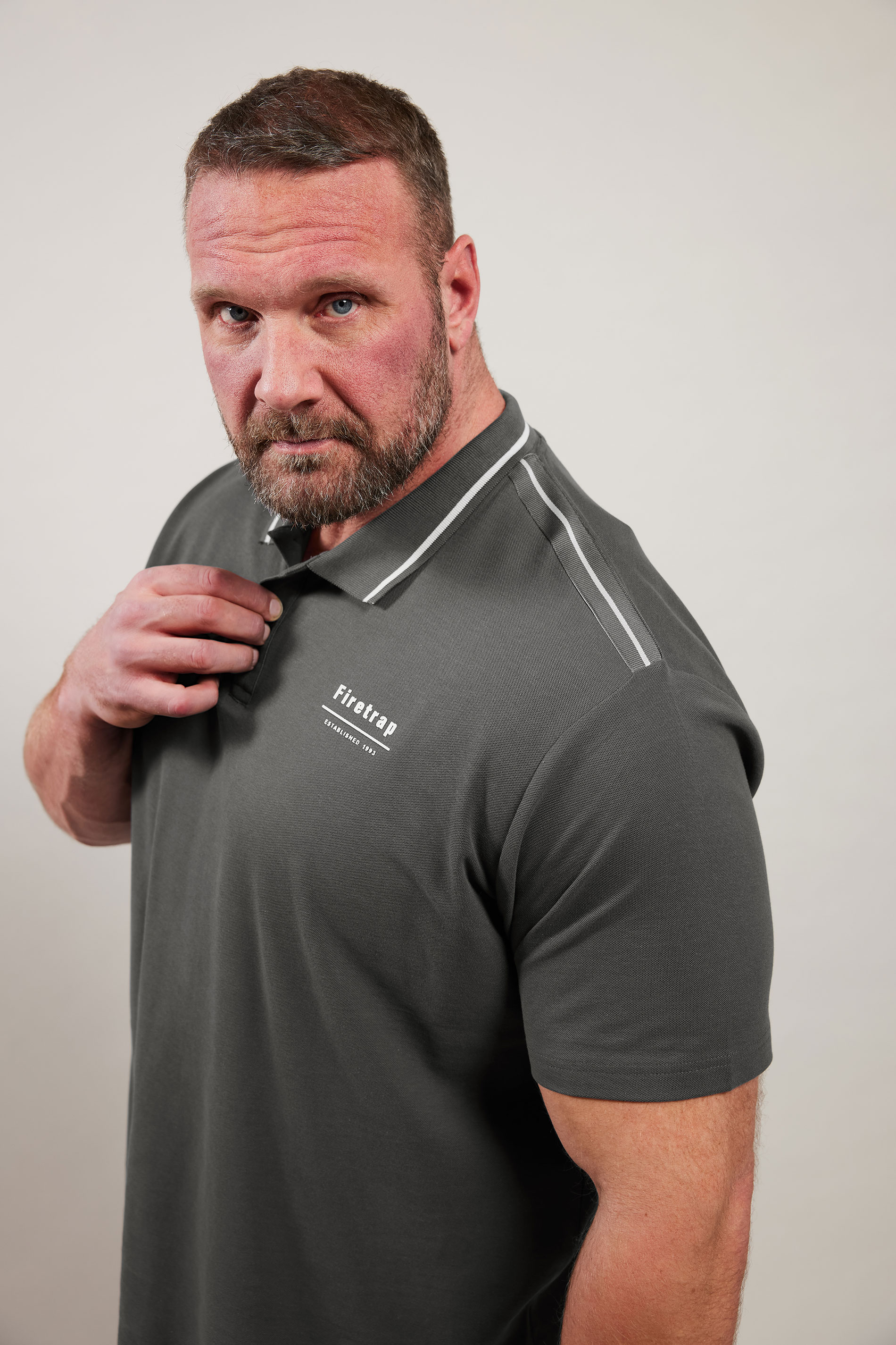 Firetrap FIRETRAP Big & Tall Dark Grey Tape Detail Polo Shirt