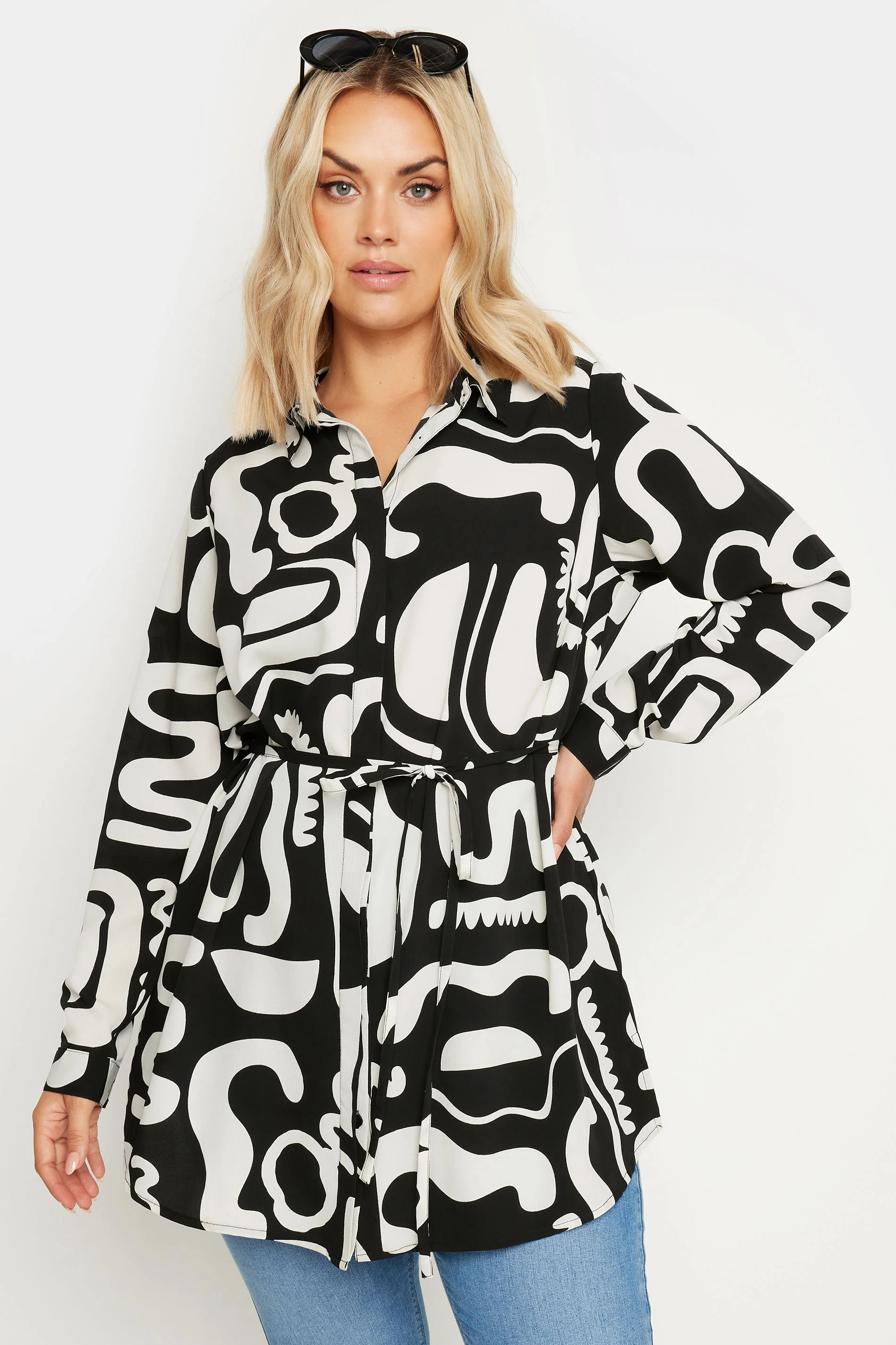 Yours YOURS Curve Black Abstract Print Longline Shirt