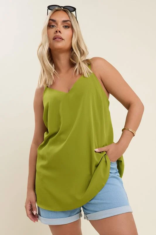 Yours YOURS Curve Green V-Neck Cami Top