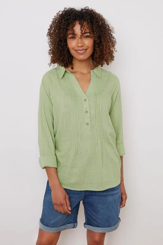 M&Co Womens M&Co Sage Green Pintuck Detail Linen Shirt