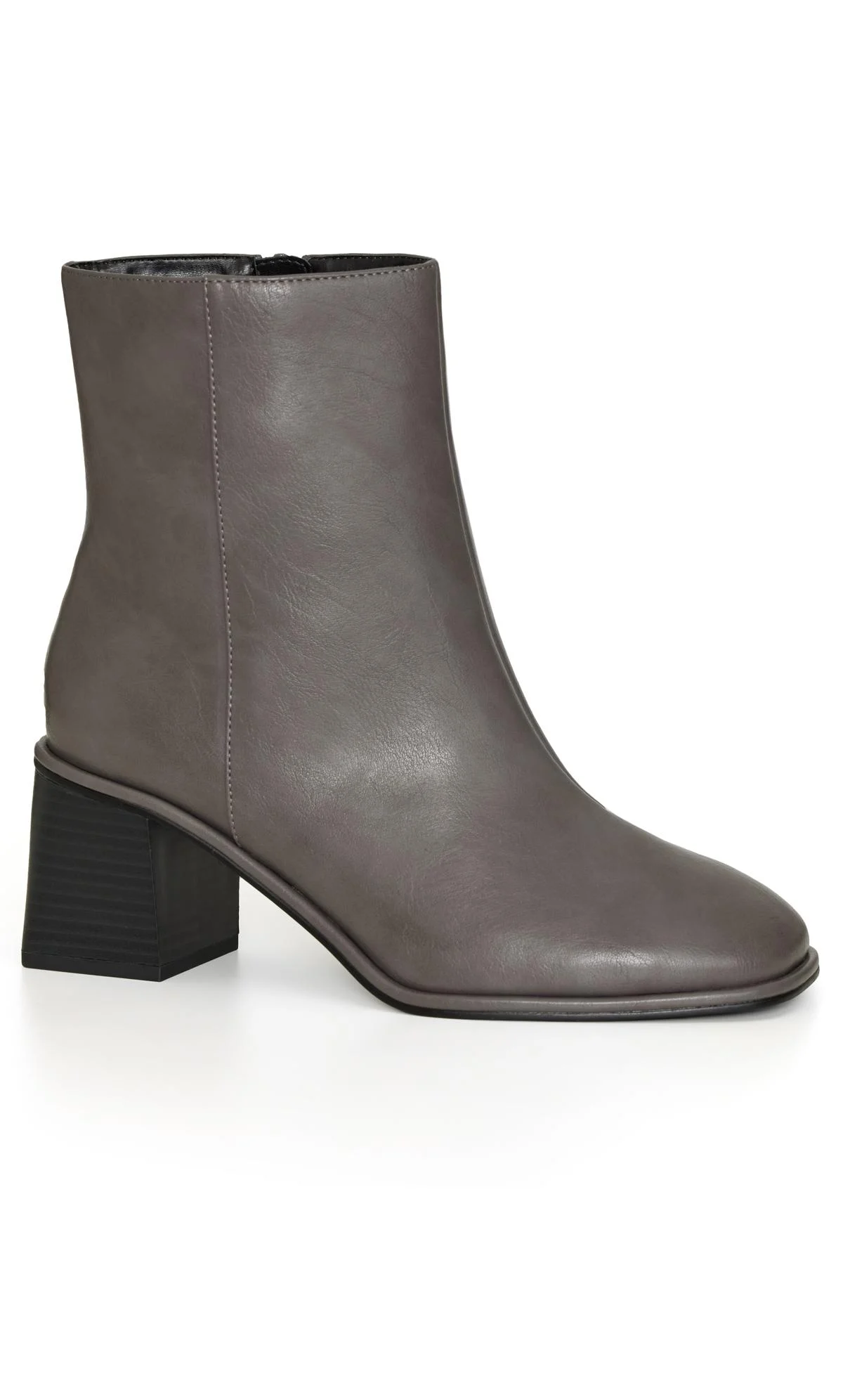 Evans Evans Grey Faux Leather Block Heel Ankle Boots