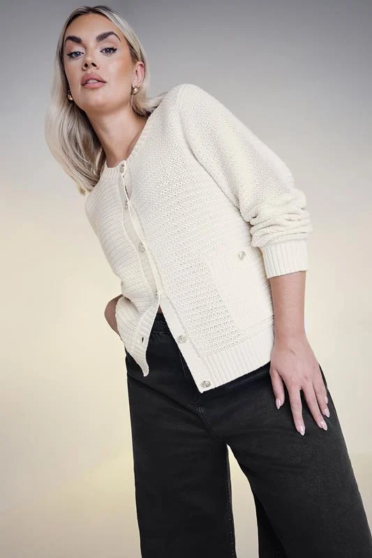 Yours YOURS Curve White Button Through Pocket Cardigan