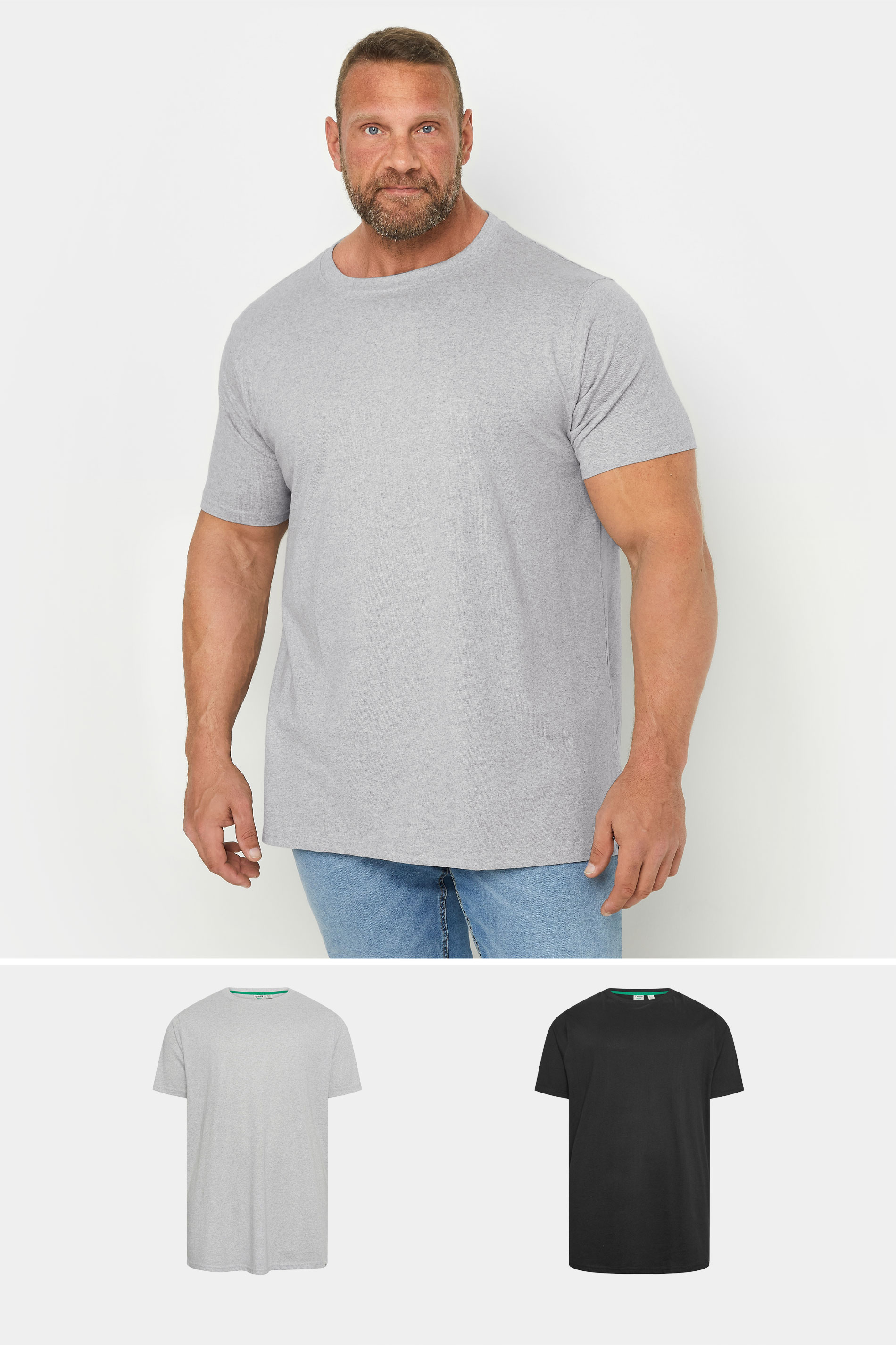 D555 D555 2 PACK Black & Grey Crew Neck T-Shirts