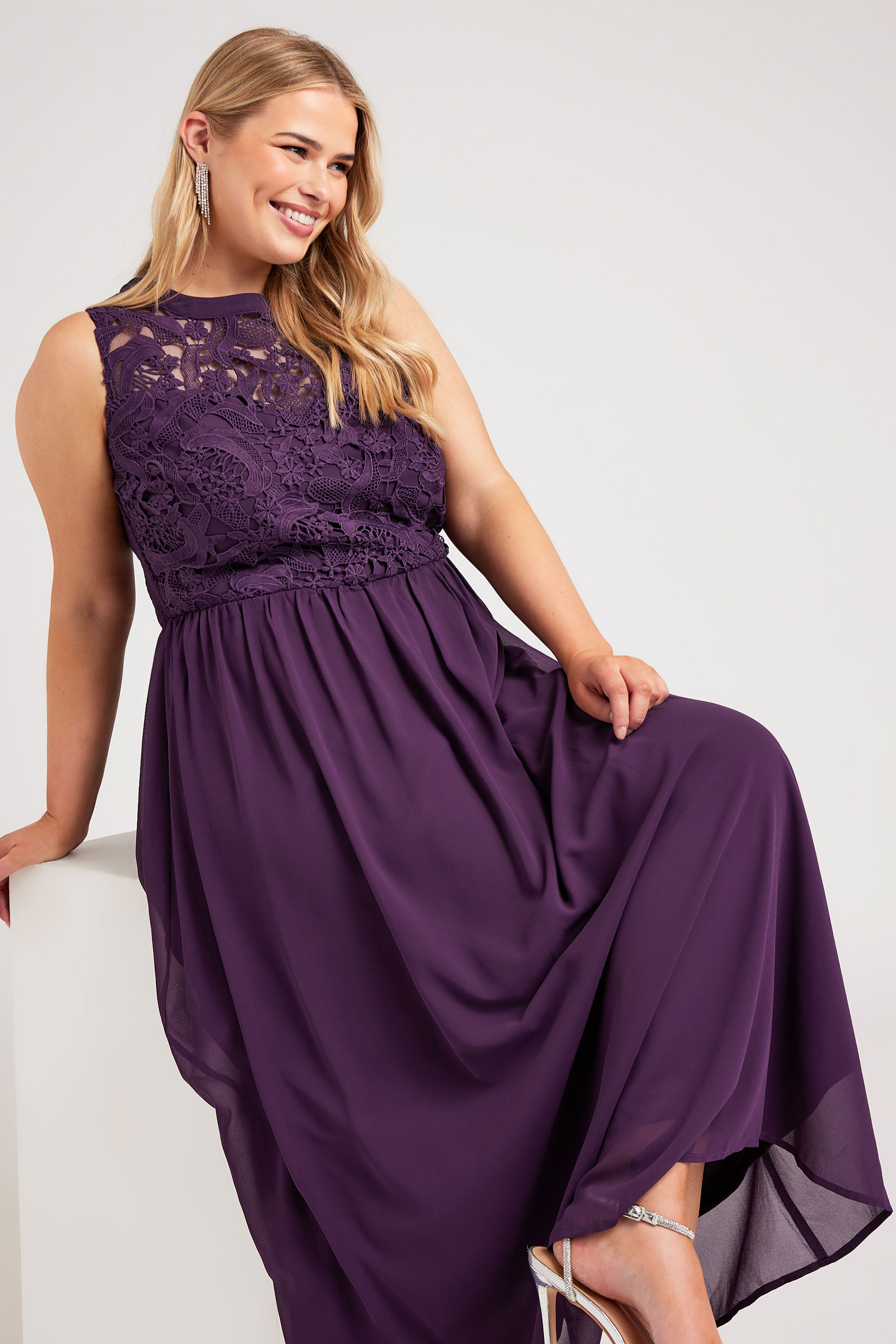 Yours London YOURS LONDON Curve Purple Lace Bodice Maxi Dress