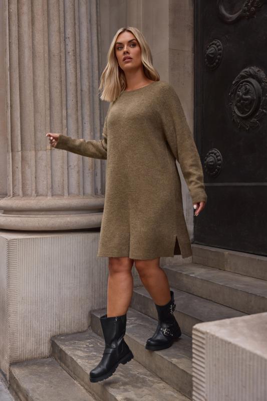 Yours YOURS Curve Brown Knitted Tunic Jumper Dress