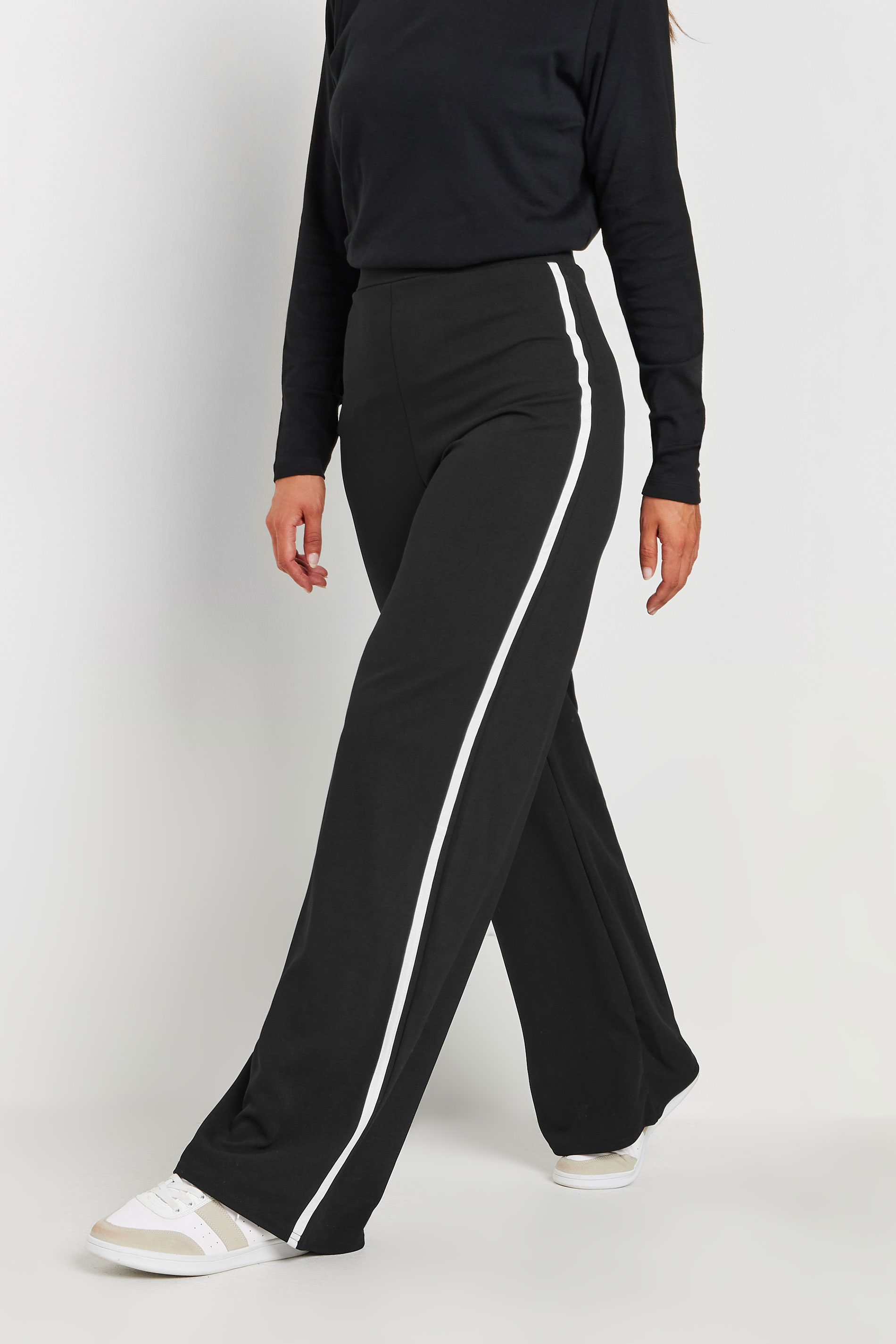 LTS LTS Tall Black & White Side Stripe Scuba Wide Leg Trousers