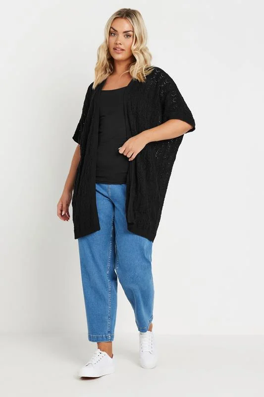 Yours YOURS Curve Black Crochet Short Sleeve Cardigan