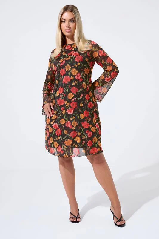 Limited Collection LIMITED COLLECTION Curve Black Floral Mesh Mini Dress