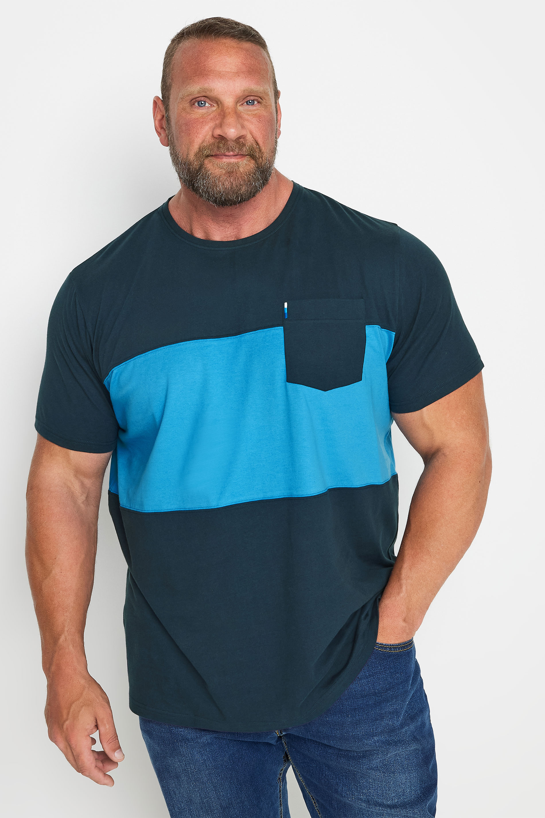 BadRhino BadRhino Big & Tall Navy Blue Pocket Colour Block T-Shirt