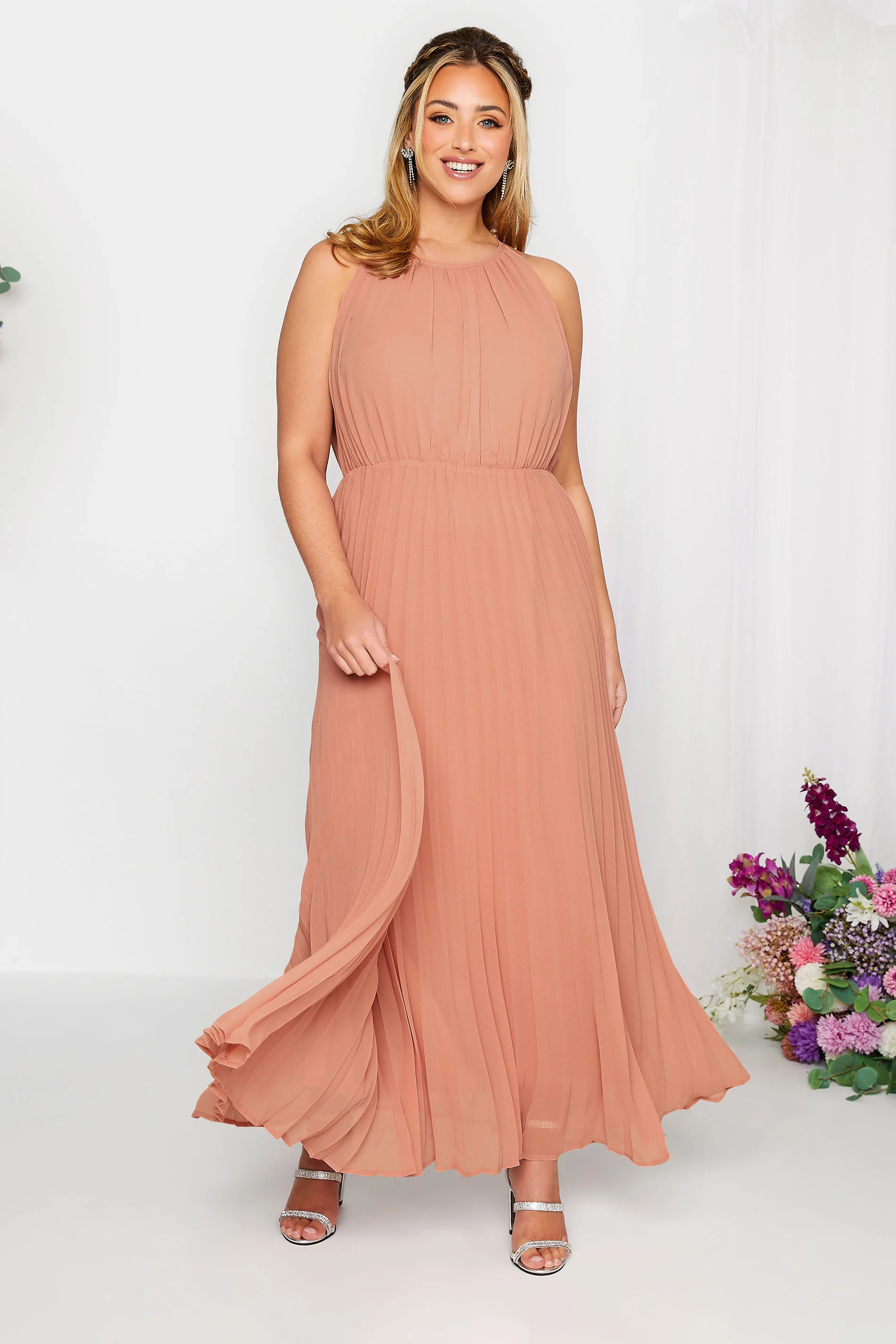Yours London YOURS LONDON Curve Pink Pleated Maxi Dress