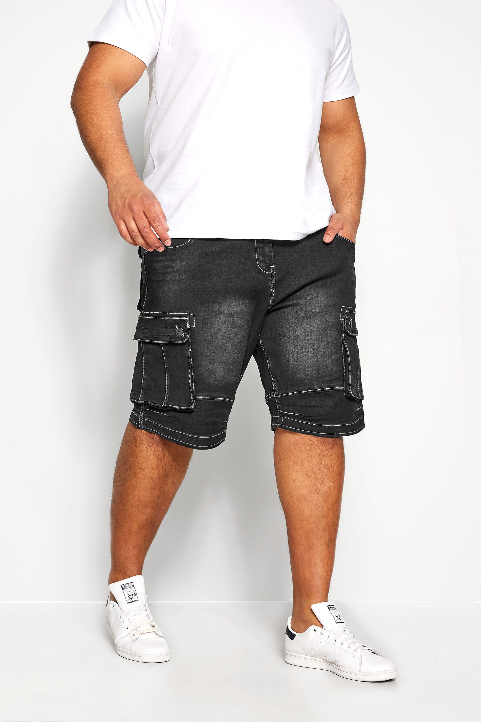 Kam KAM Big & Tall Black Cargo Denim Shorts