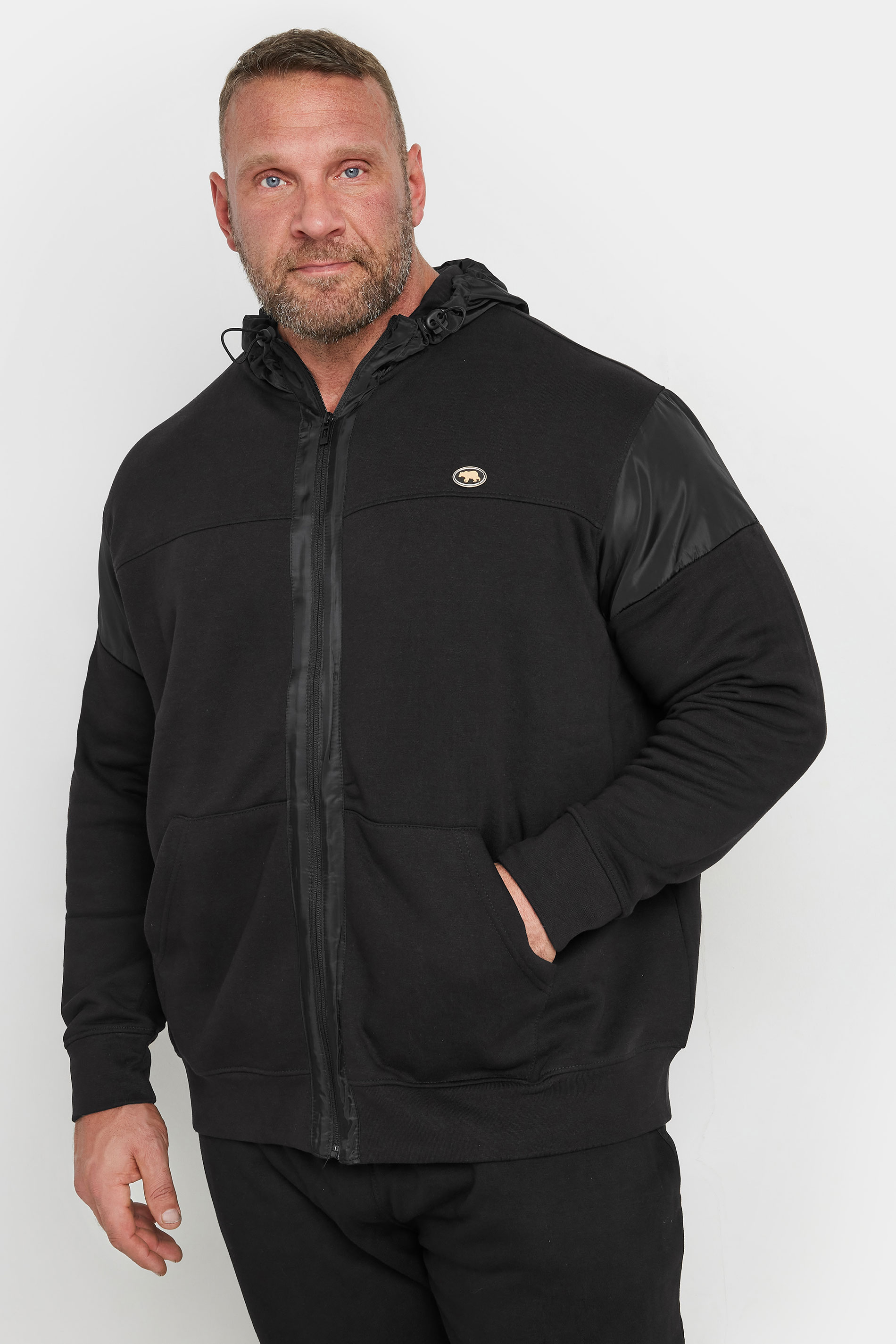D555 D555 Big & Tall Black Zip Through Constrast Hoodie