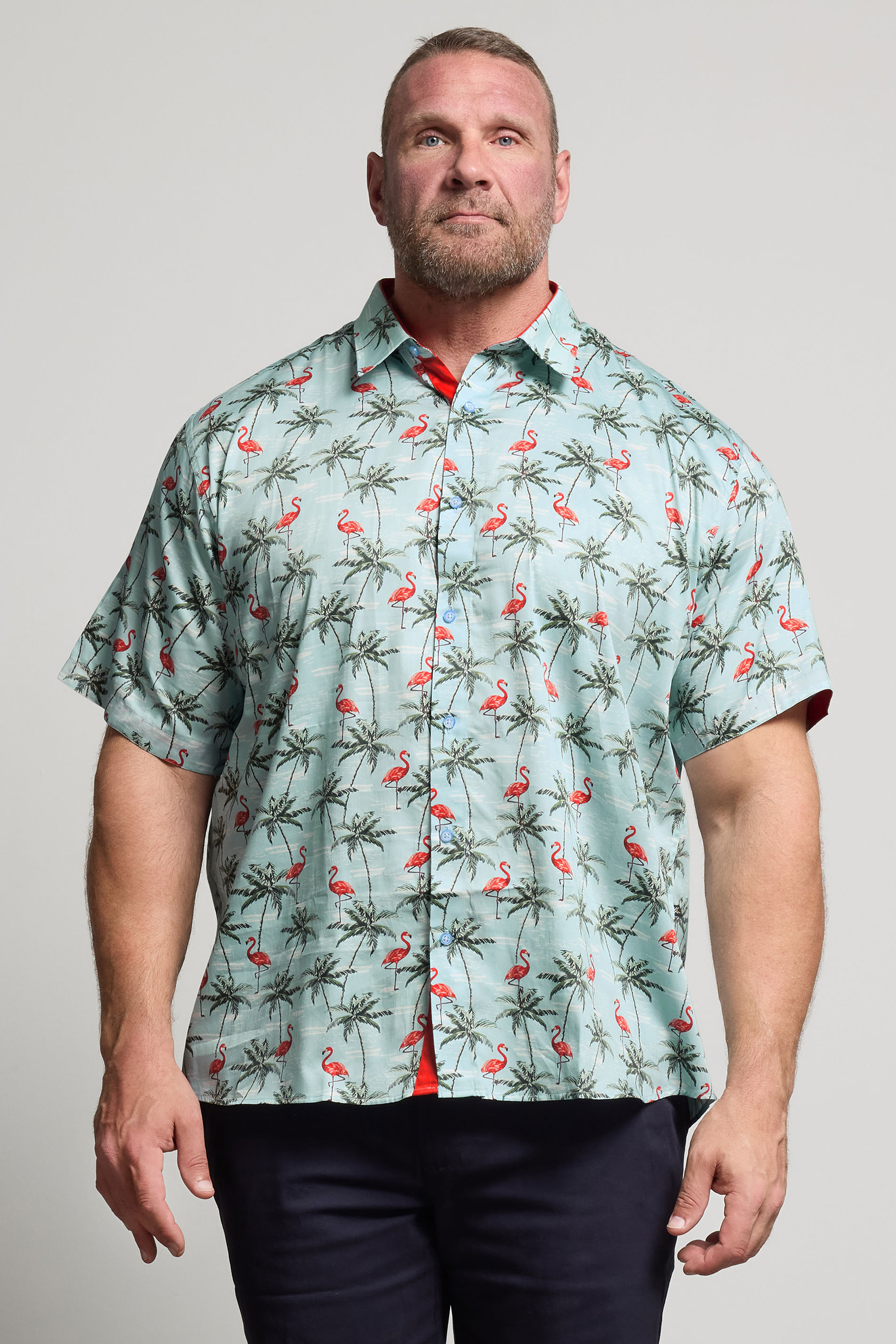 Kam KAM Big & Tall Light Blue Flamingo Print Shirt