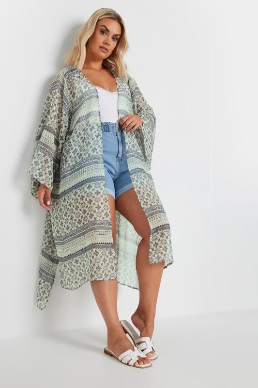 Yours YOURS Curve Green Abstract Print Beach Kimono