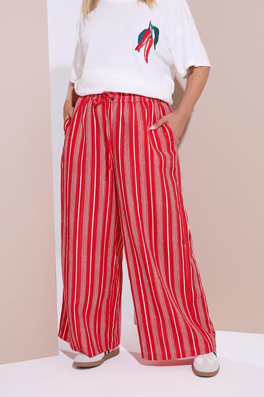 Yours YOURS Curve Red Textured Stripe Wide Leg Trousers