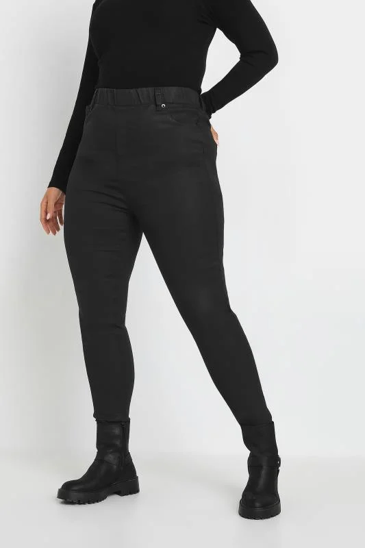 Yours YOURS Curve Black Coated Stretch Pull On GRACE Jeggings