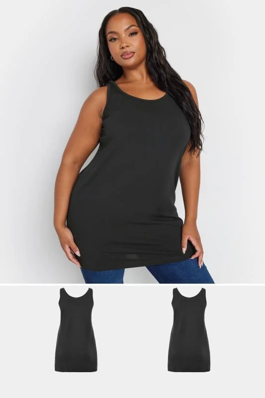 Yours YOURS Curve 2 PACK Black Longline Vest Tops