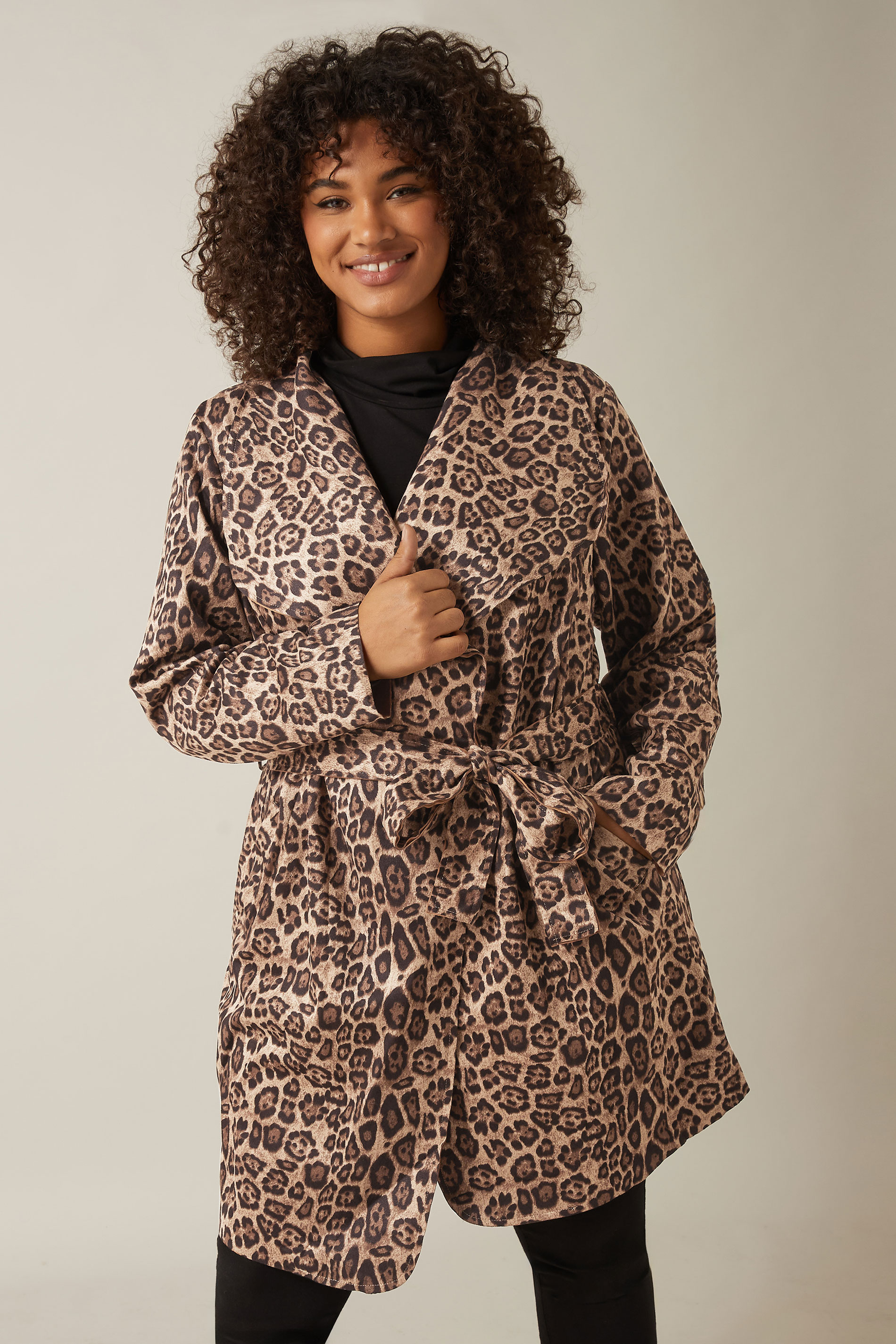 Evans Evans Brown Leopard Print Wrap Coat