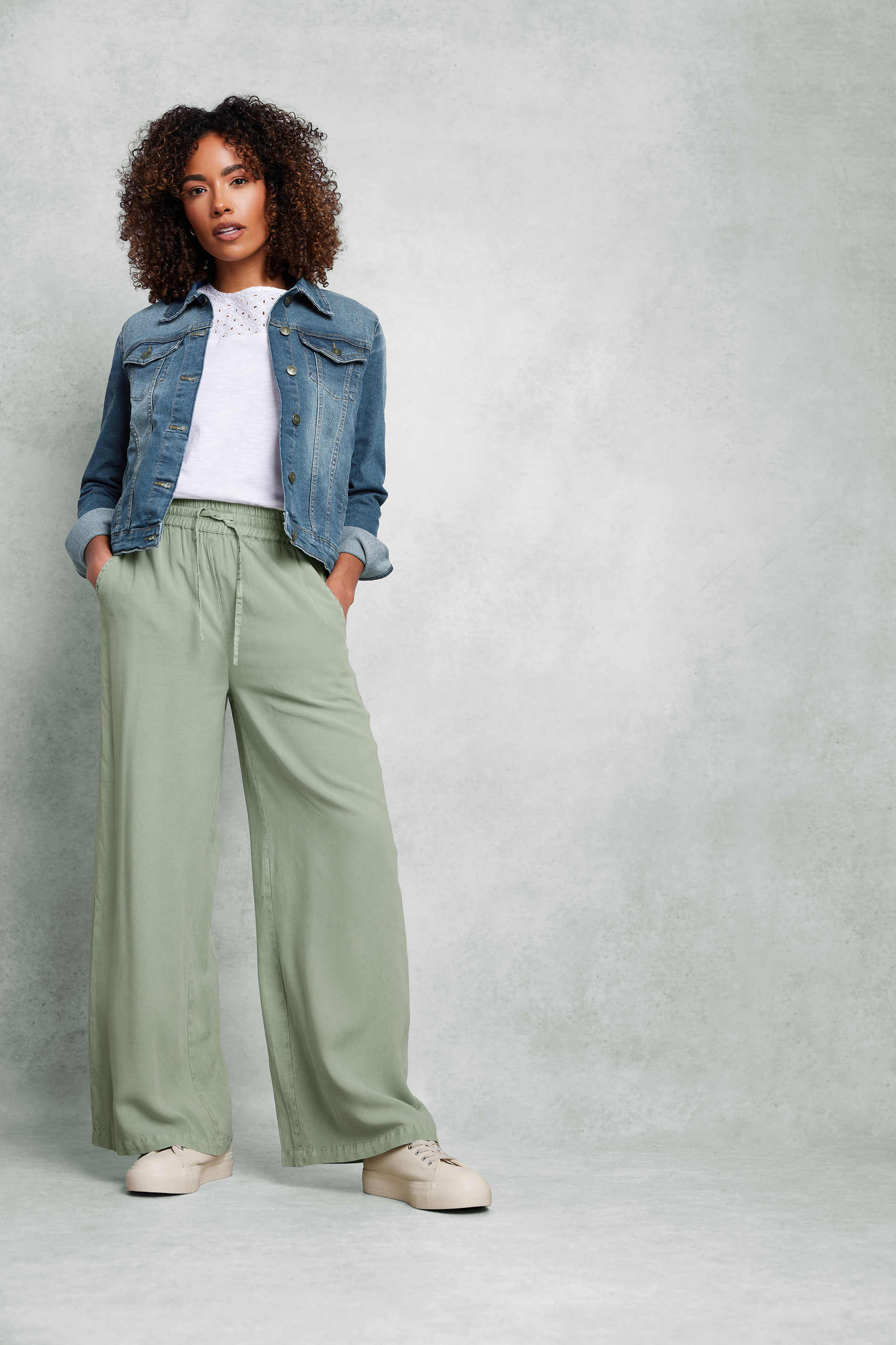 M&Co Womens M&Co Sage Green Acid Wash Wide Leg Trousers