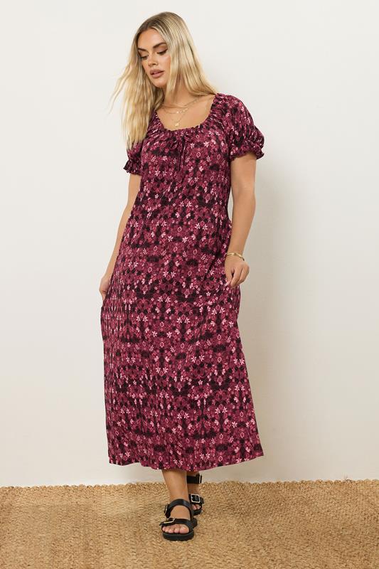 Yours YOURS Curve Pink Floral Print Textured Maxi Dress