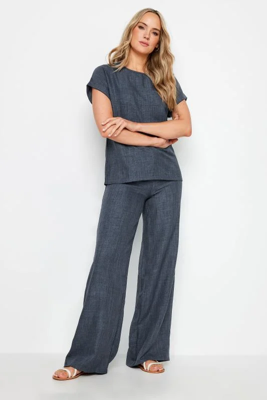 LTS LTS Tall Navy Blue Textured Wide Leg Trousers