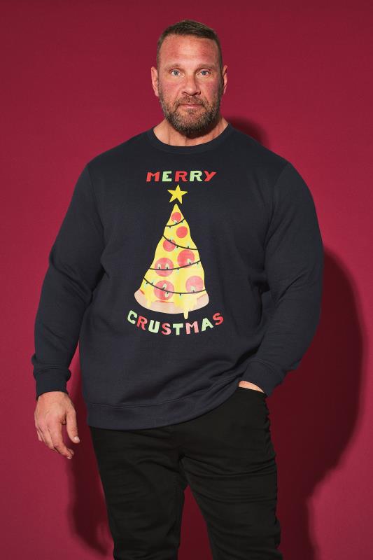 BadRhino BadRhino Big & Tall Black 'Merry Crustmas' Printed Sweatshirt