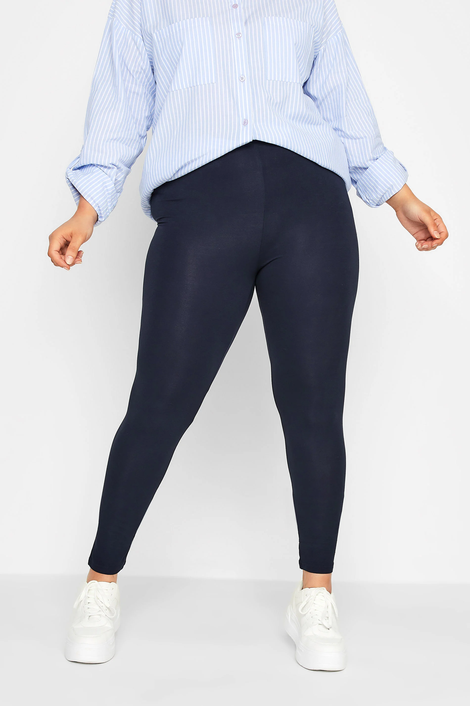 YOURS FOR GOOD YOURS FOR GOOD RECYCLED Curve Navy Blue Stretch Viscose Leggings