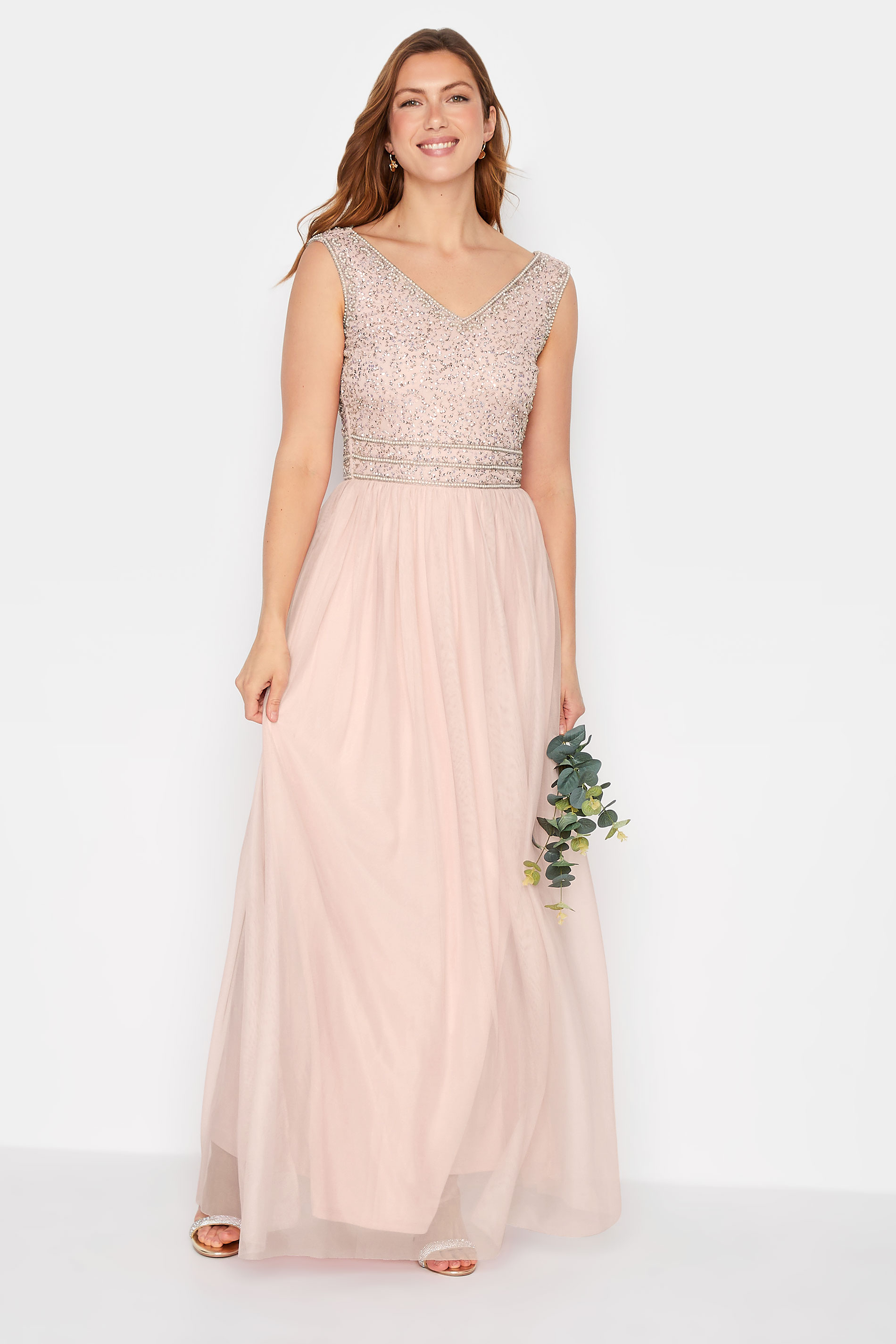 LTS LTS Tall Blush Pink Sequin Hand Embellished Maxi Dress