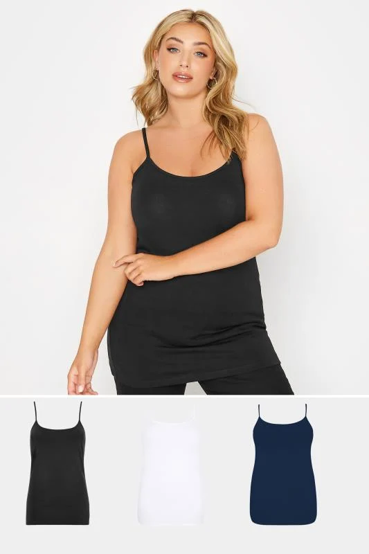 Yours YOURS 3 PACK Curve Black & Navy Blue Cami Tops