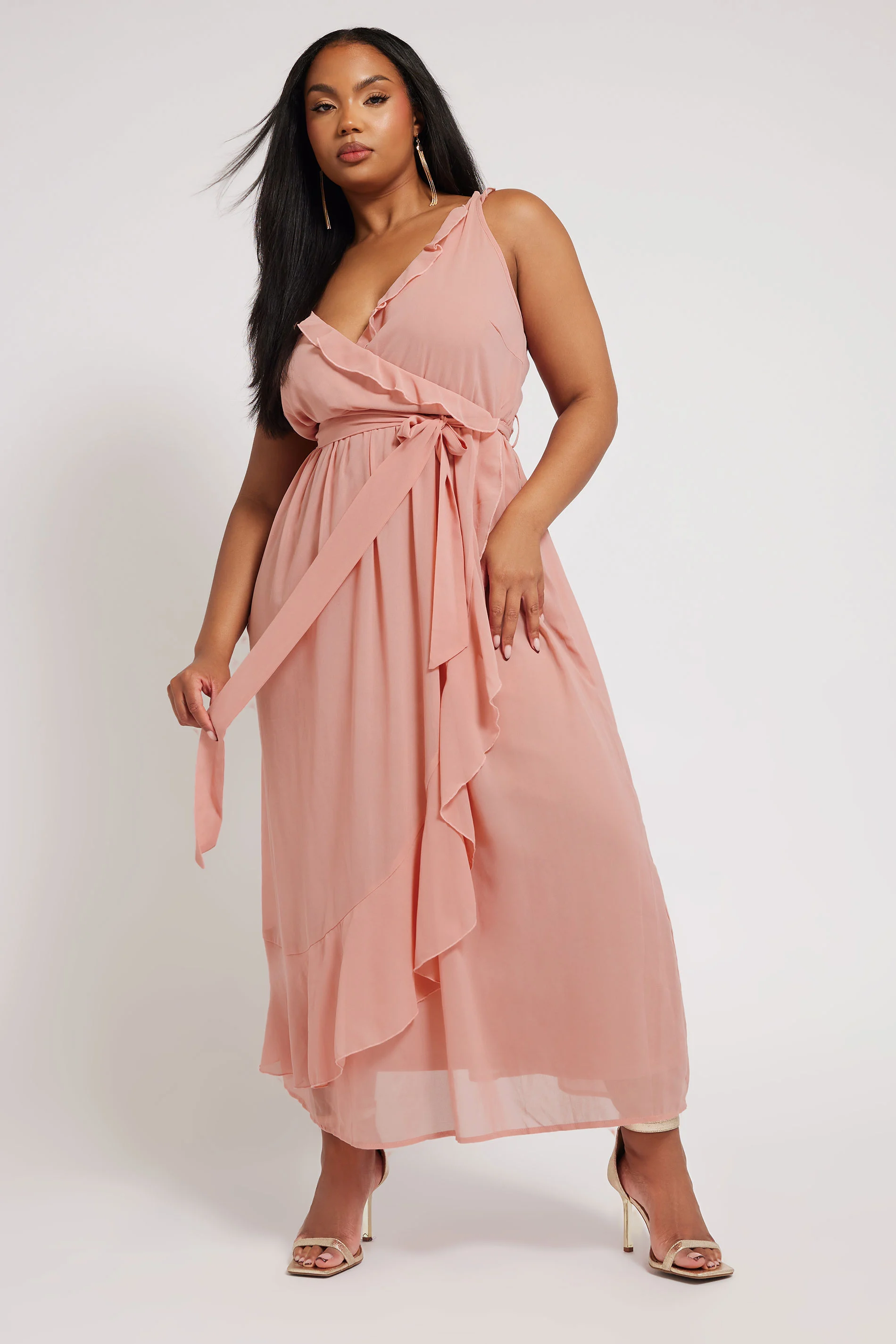 Yours London YOURS LONDON Curve Pink Ruffle Wrap Dress