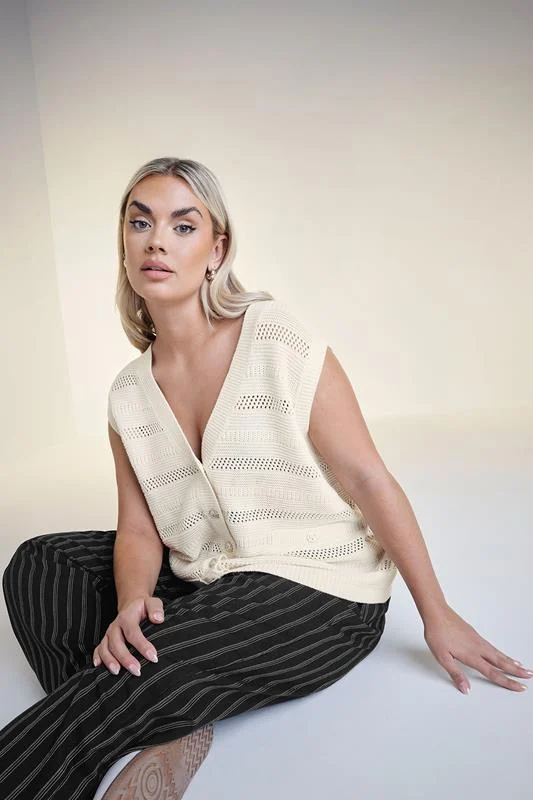 Yours YOURS Curve Black Pinstripe Wide Leg Trousers