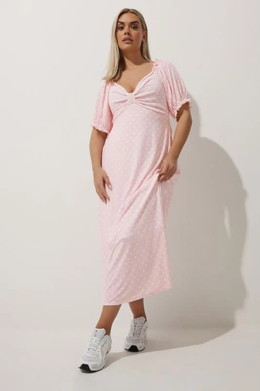 Limited Collection LIMITED COLLECTION Curve Pink Spot Sweetheart Neck Midaxi Dress