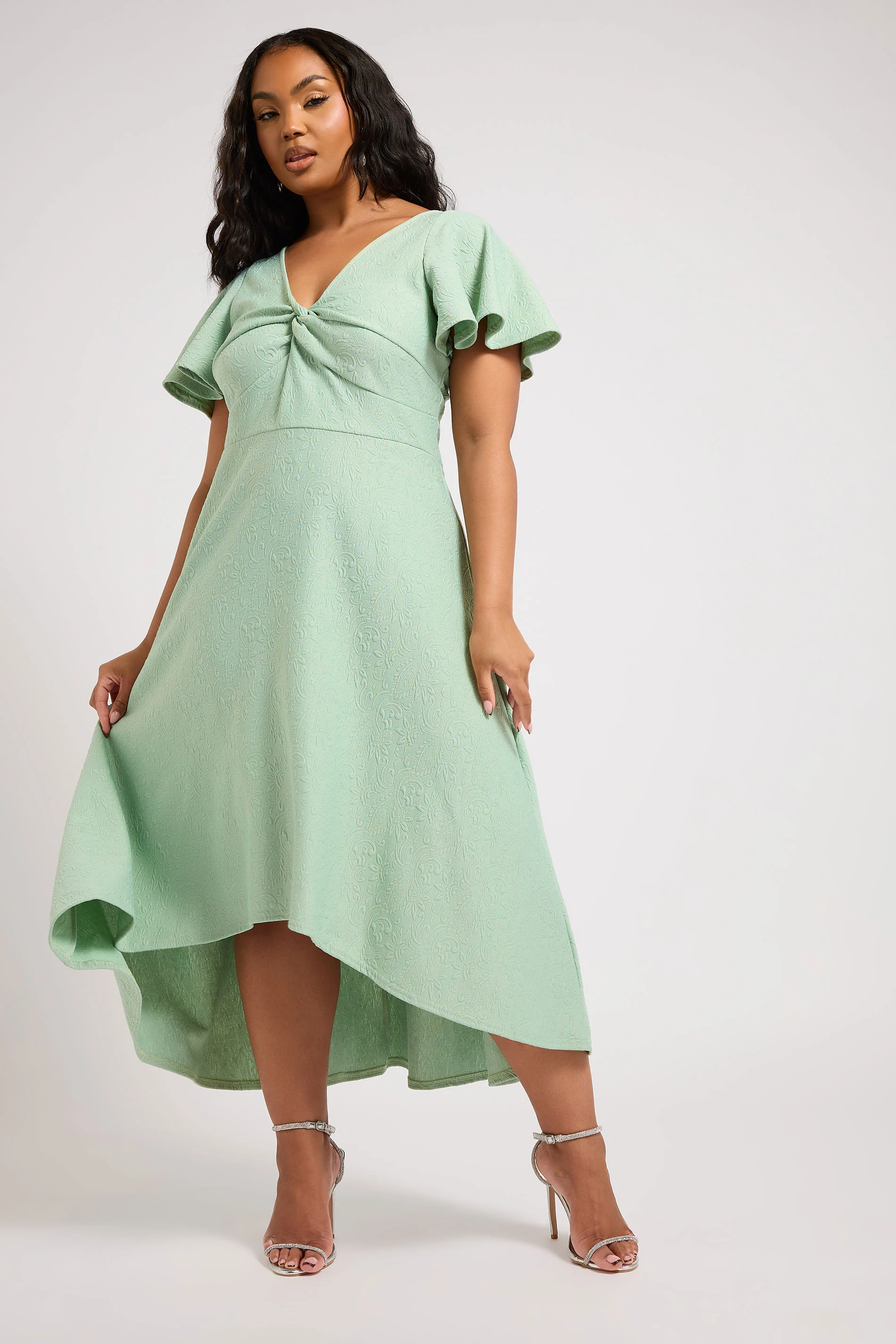 Yours London YOURS LONDON Curve Green Dipped Hemline Jacquard Dress