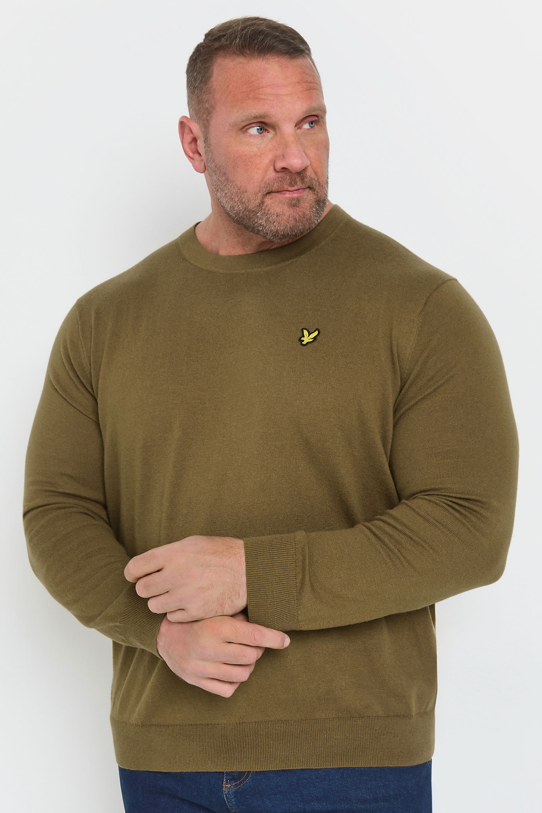 Lyle & Scott LYLE & SCOTT Big & Tall Brown Cotton Merino Crew Neck Jumper