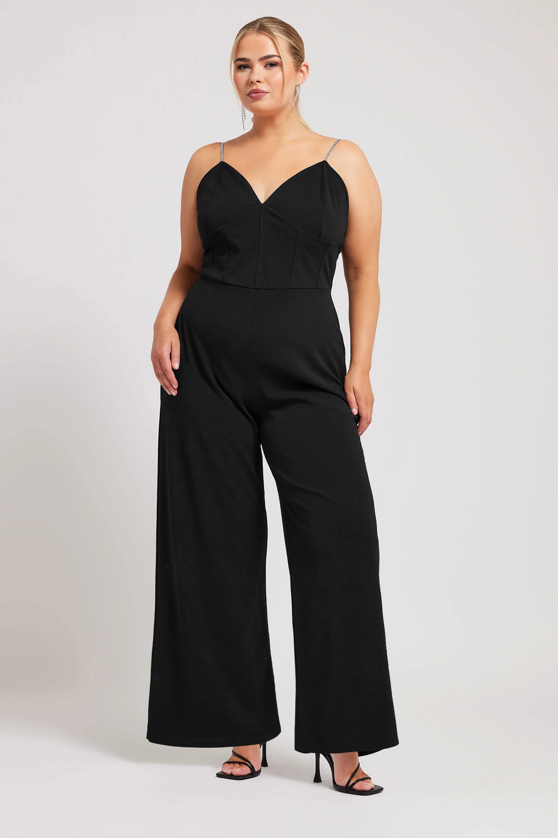 Yours London YOURS LONDON Curve Black Diamante Corset Jumpsuit