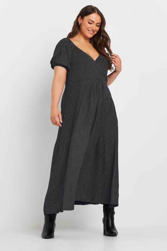 Yours YOURS Curve Black Polka Dot Print Wrap Dress