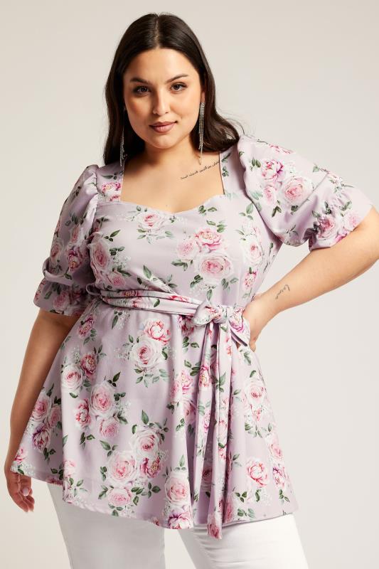 Yours London YOURS LONDON Curve Light Pink Floral Print Peplum Top