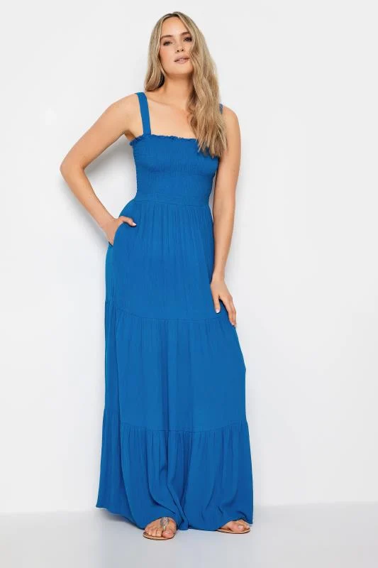 LTS LTS Tall Cobalt Blue Shirred Tiered Maxi Dress