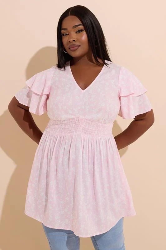 Yours YOURS Curve Pink Floral Print Peplum Top