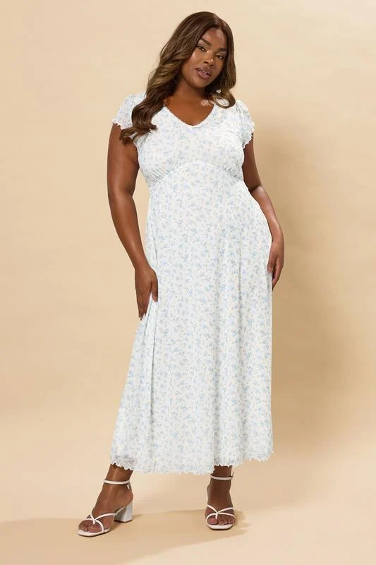 Yours YOURS Curve White Ditsy Floral Mesh A-Line Dress