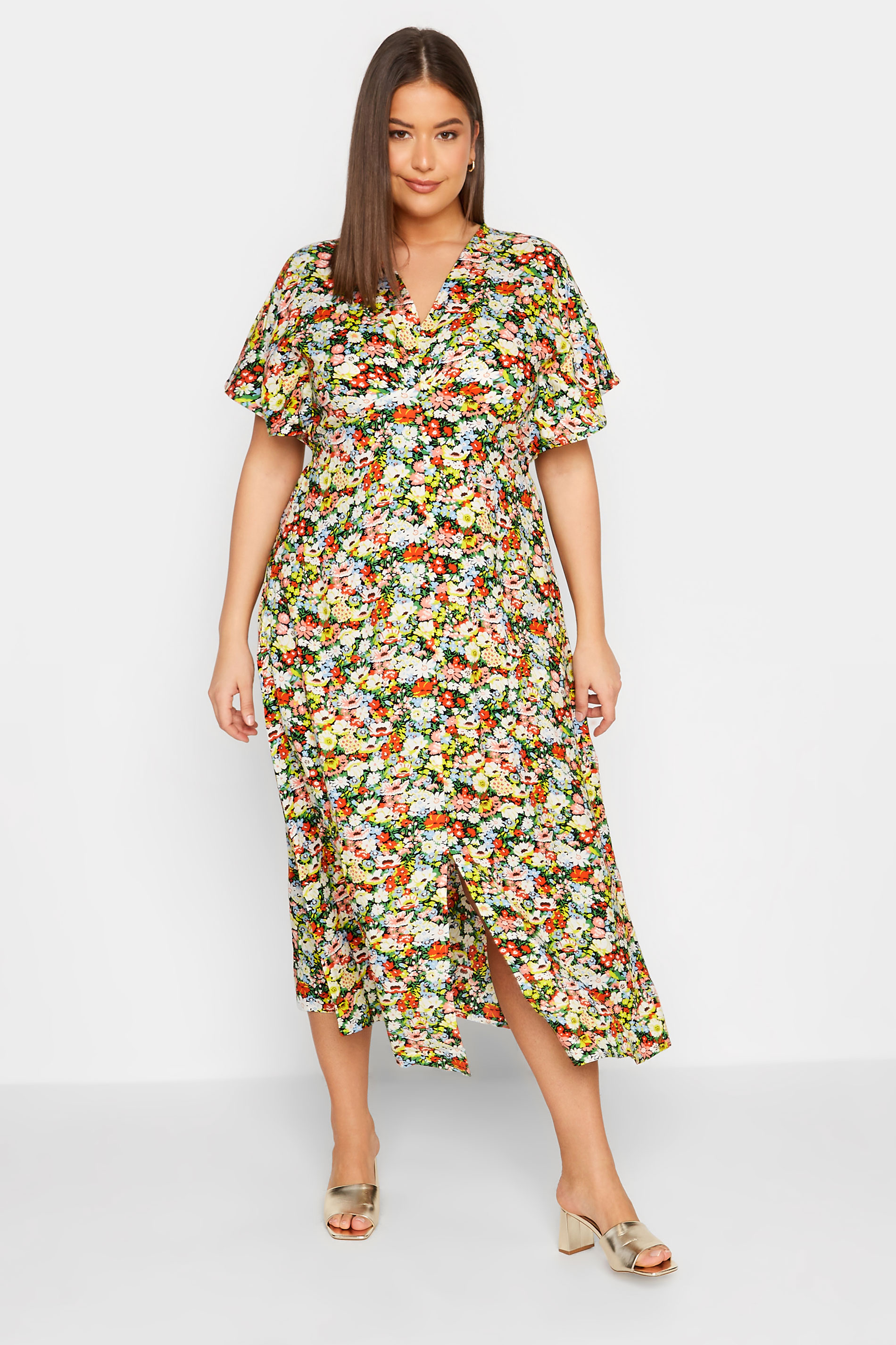 LTS LTS Tall Yellow Floral Print Split Front Midaxi Dress