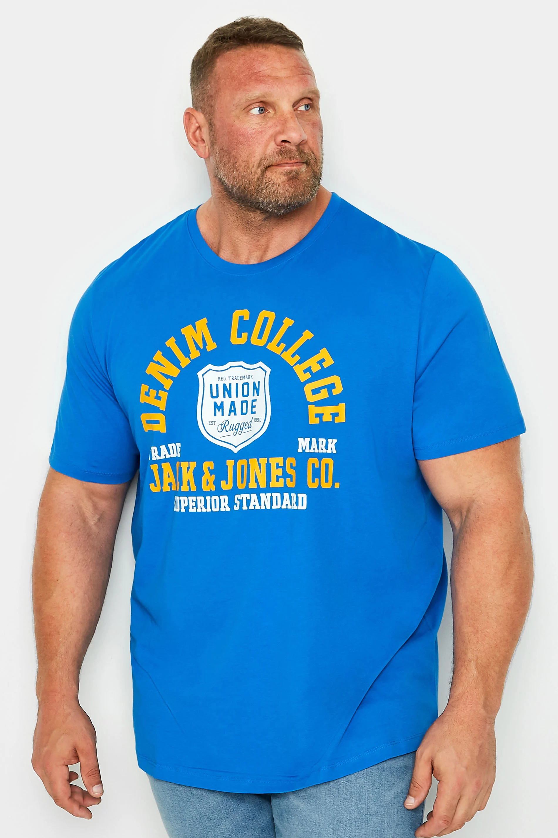 Jack & Jones JACK & JONES Big & Tall Blue Denim College Logo T-Shirt