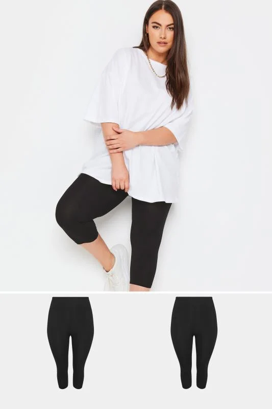 Yours YOURS 2 PACK Curve Black Stretch Cropped Leggings