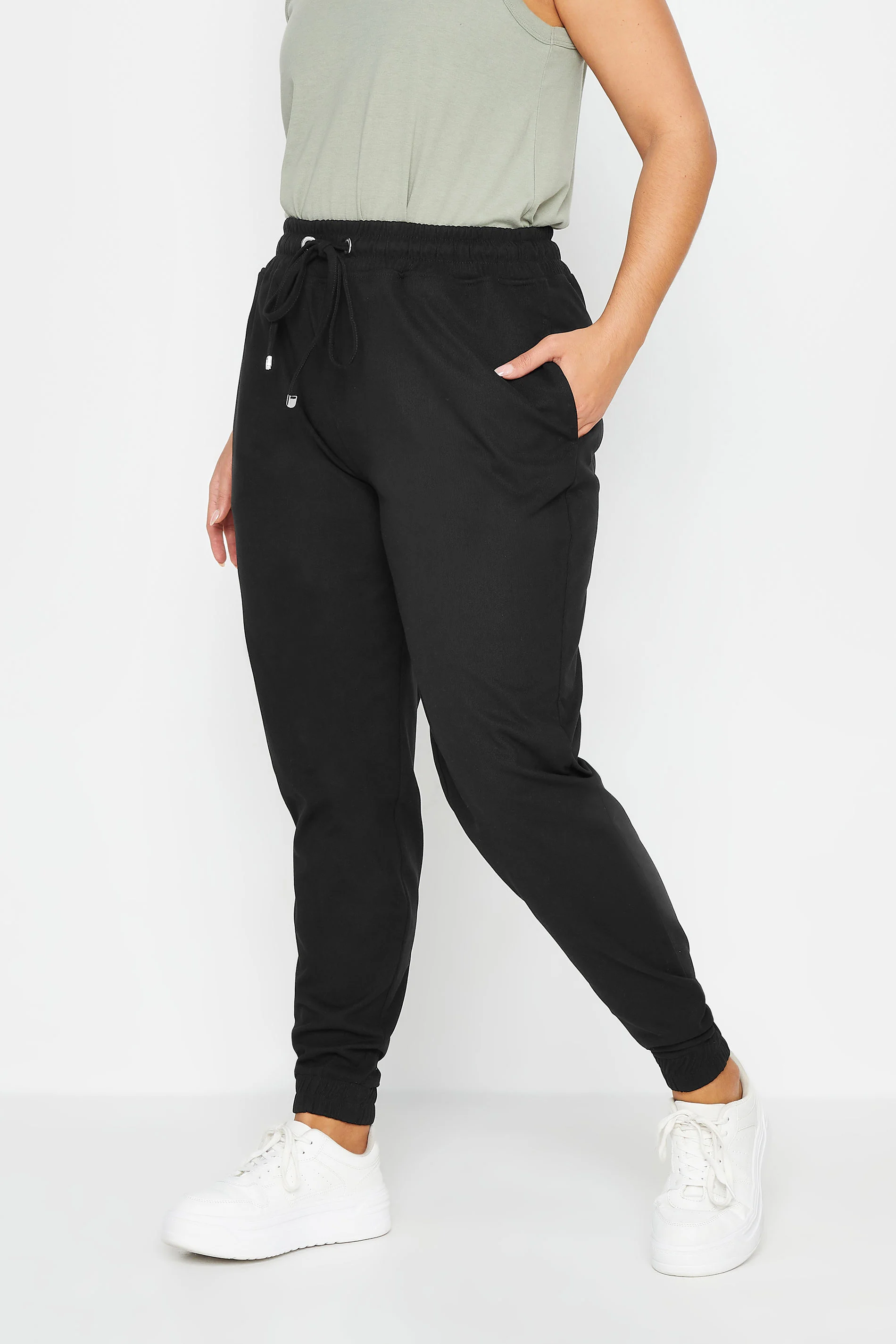 Yours YOURS Curve Black Cuffed Elasticated Stretch Joggers