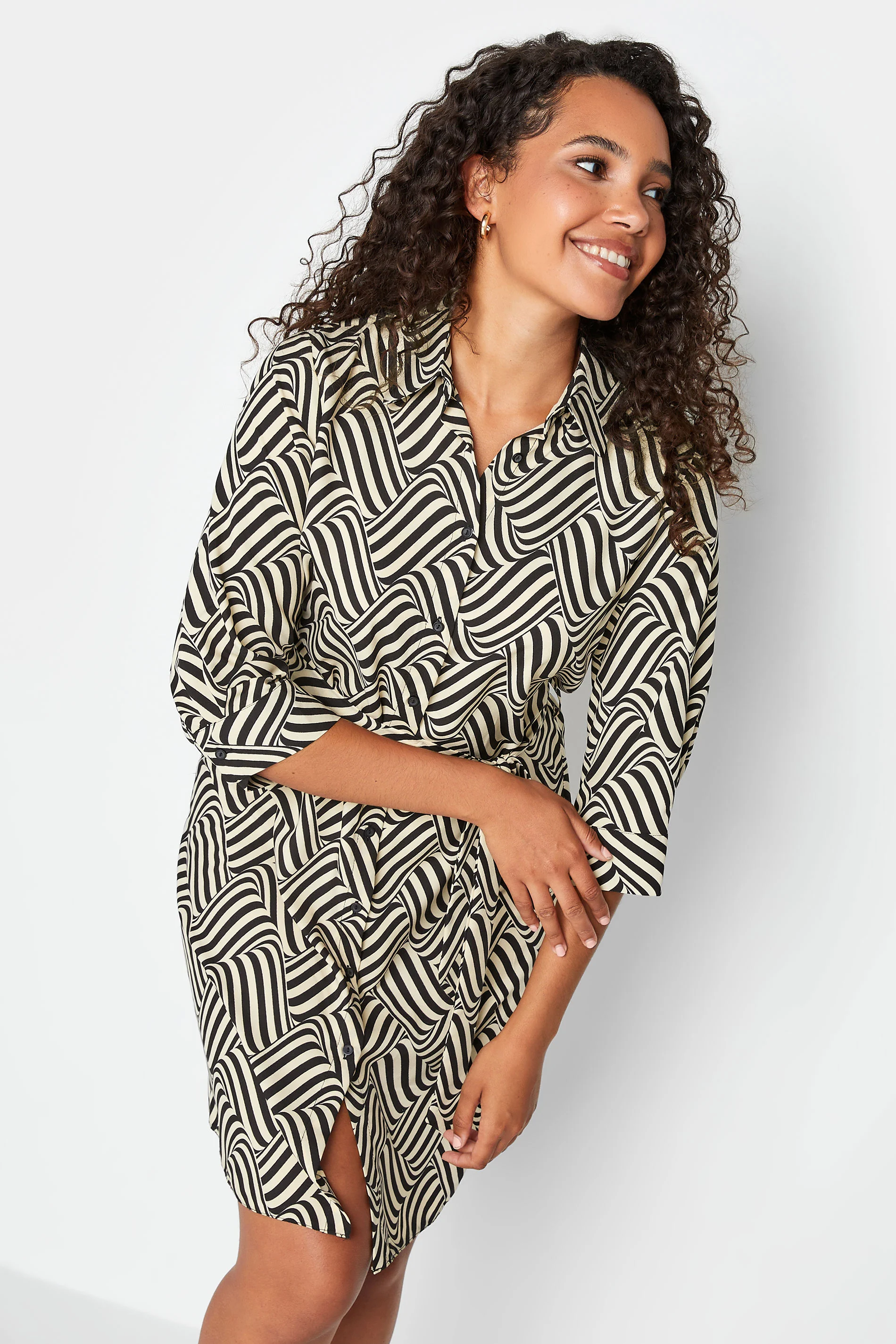 M&Co Womens M&Co Natural Brown Geometric Print Shirt Dress