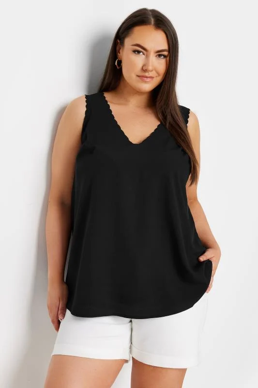 Yours YOURS Curve Black Scallop Trim Cami Top