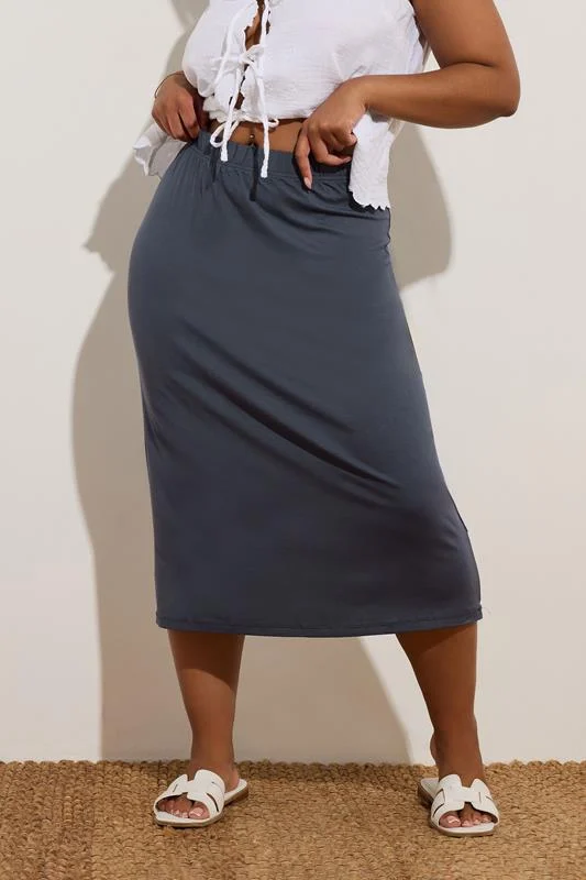Yours YOURS Curve Charcoal Grey Midi Tube Skirt